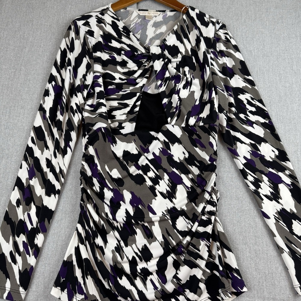 Boston Proper Winter Floral Print Keyhole opening Neck‎ Blouse Medium